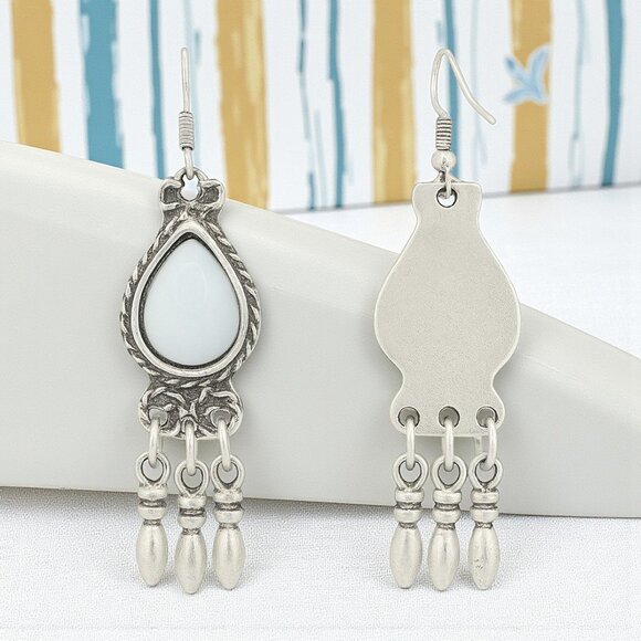 🆕️Turkish Zamak Dangle Earrings with Stabilized Turquoise Handmade Jewelry - Picture 6 of 12